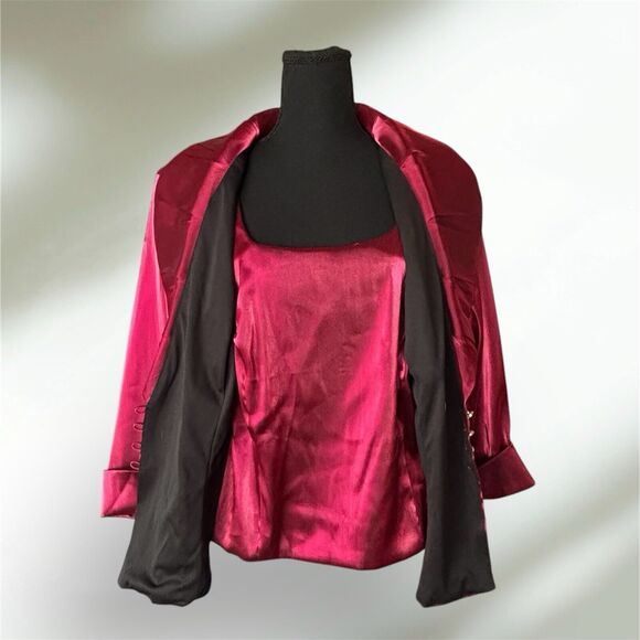 Dressbarn Collection Satin Top 2 Pc Ruby Red Jacket With Shell NEW - Picture 4 of 12